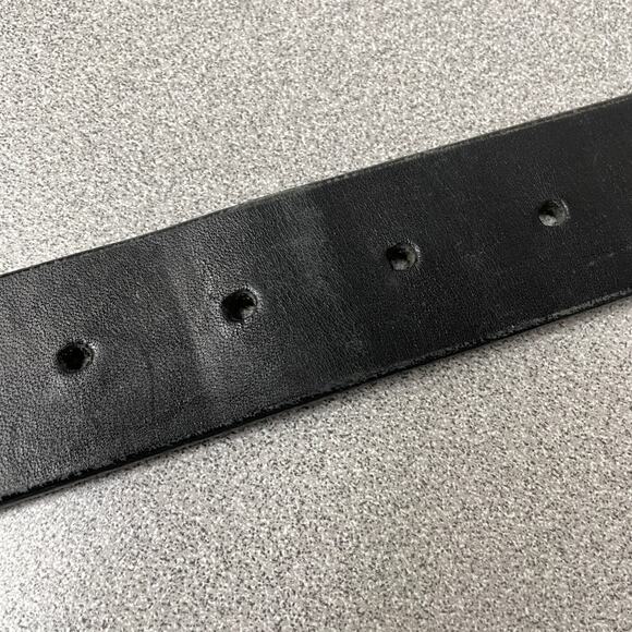 J Crew Leather Belt Mens 28 Black Silver Buckle Embossed Logo Preppy Classic * - Picture 10 of 11